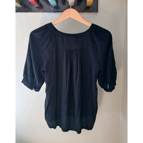 Anthropologie Maeve V Neck Button Down Top Size Small Black Textured S/S - Picture 6 of 8